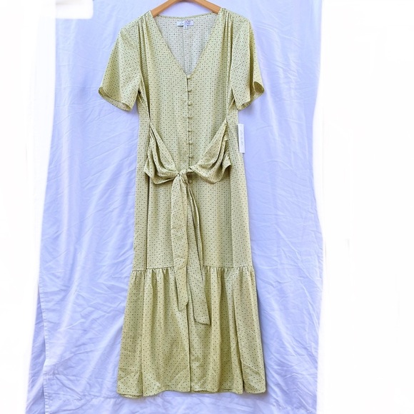 ANTHROPOLOGIE X LOVE, WHIT CITRON DOT  TIE WAIST MIDI DRESS - Picture 8 of 13